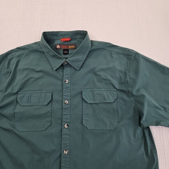 Americaware Shirt Men's 3XLT Green Short Sleeve Stretch Flap Pockets EUC LN - Picture 3 of 14
